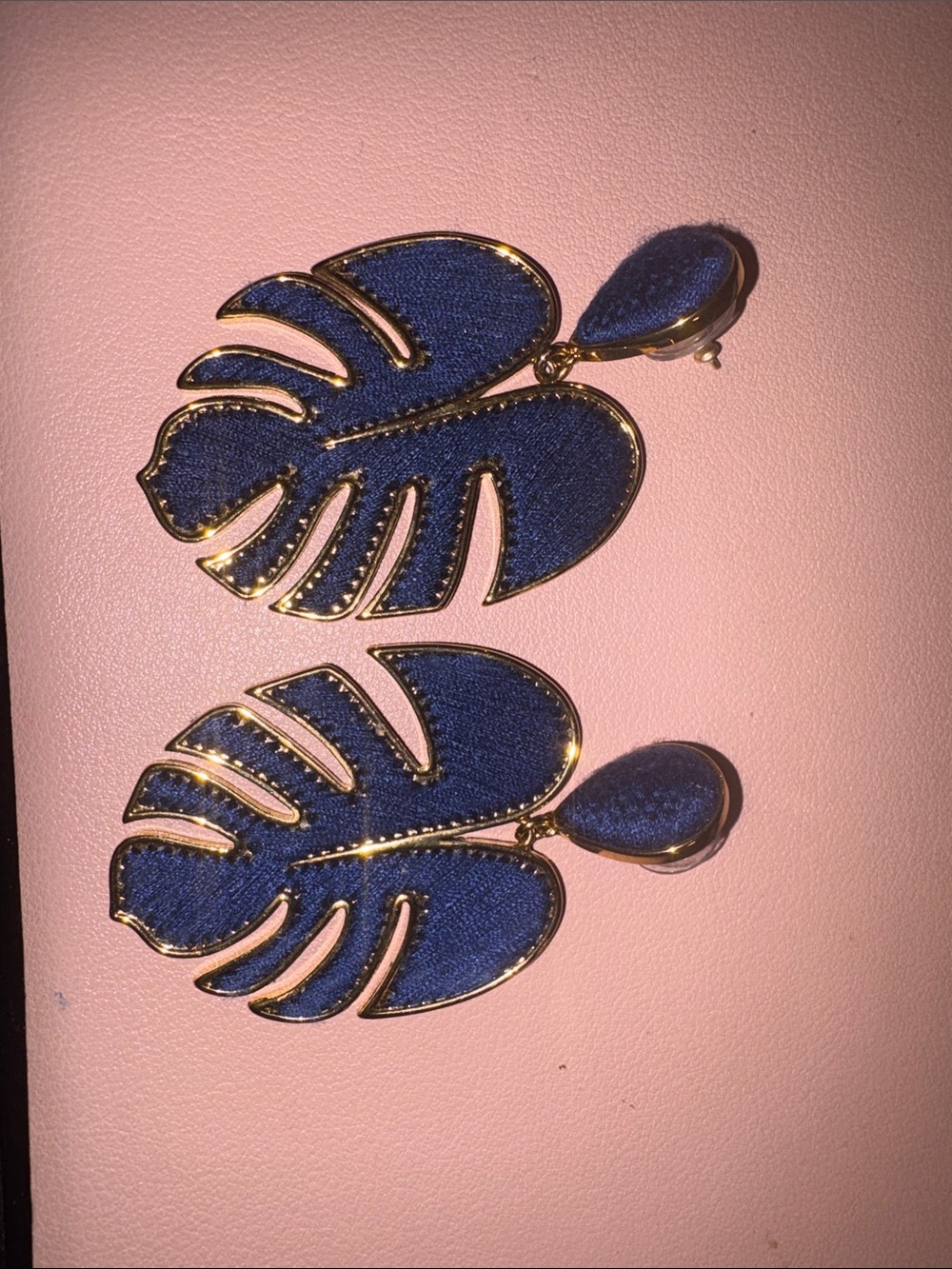 Mignonne Gavigan navy thread banana leaf earrings